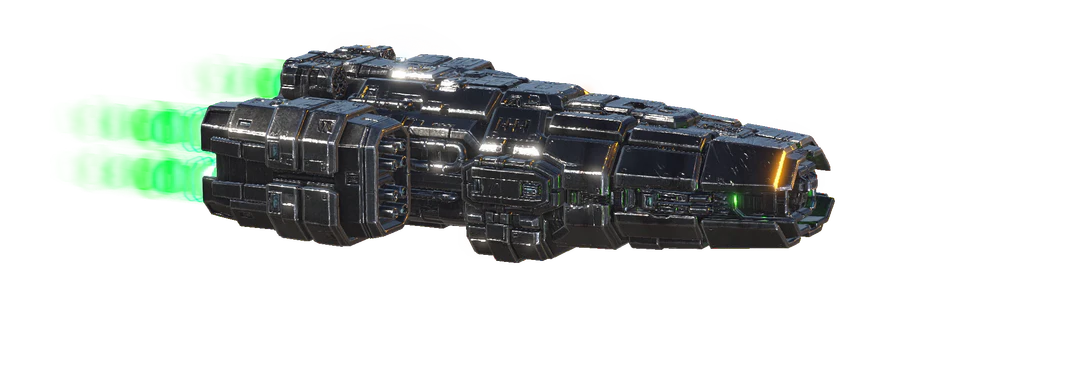 Vastator, a Project Nebula starship, engines lit with green trails